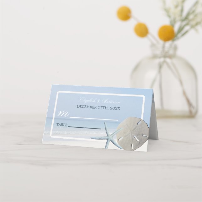 Sand Dollar und Starfish Beach Hochzeit Platzkarte (Vorderseite)