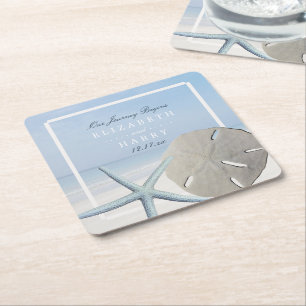 Sand Dollar und Starfish Beach Hochzeit Rechteckiger Pappuntersetzer