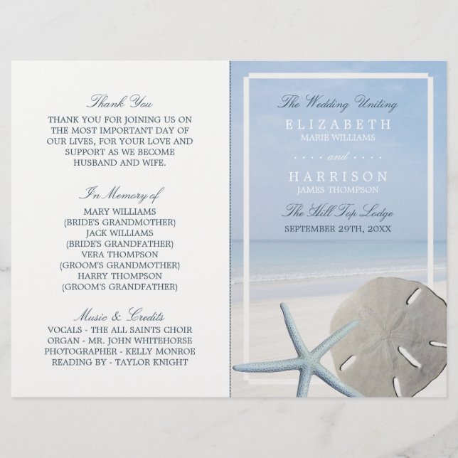 Sand Dollar und Starfish Beach Hochzeitsprogramm (Vorderseite)