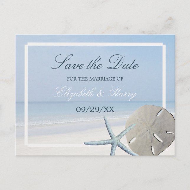 Sand Dollar und Starfish Beach Save the Date Ankündigungspostkarte (Vorderseite)