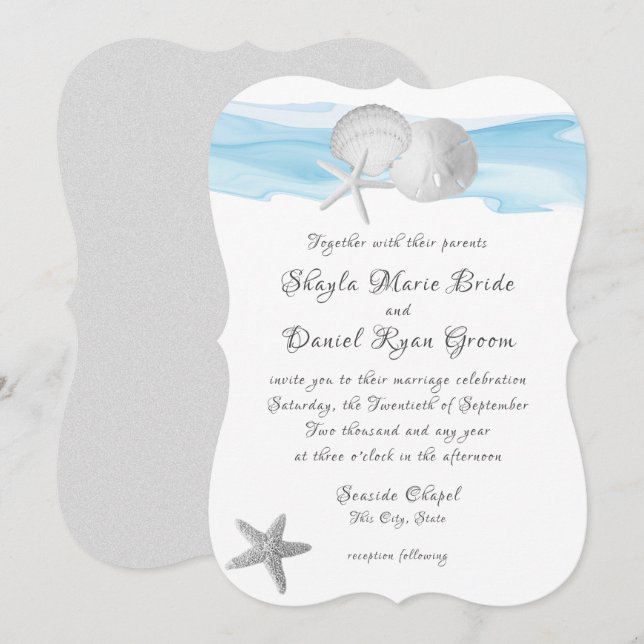 Sand Dollar und Starfish Blue Caribbean Beach Einladung (Vorne/Hinten)