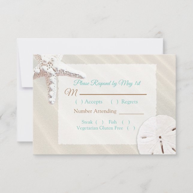 Sand Dollar und Starfish Oceanic Wedding RSVP Karte (Vorderseite)