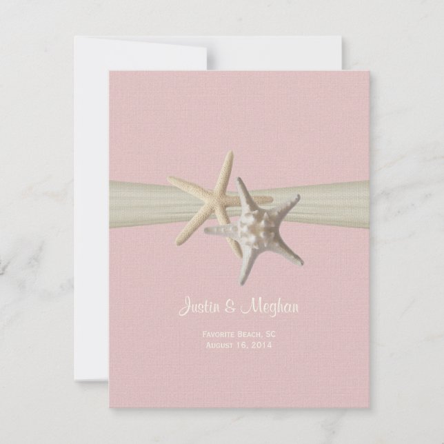 Sand Dollar und Starfish Pink Empfang Einladung (Vorderseite)