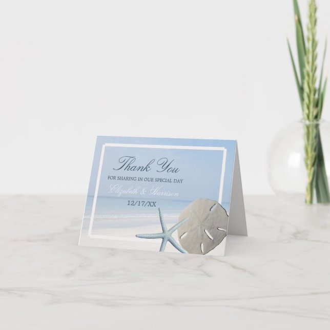 Sand-Dollar und Starfish-Strand-Hochzeit danken Dankeskarte (Vorderseite)