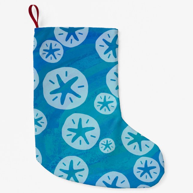 Sand Dollar Weiß und Blau Muster Kleiner Weihnachtsstrumpf (Vorderseite)