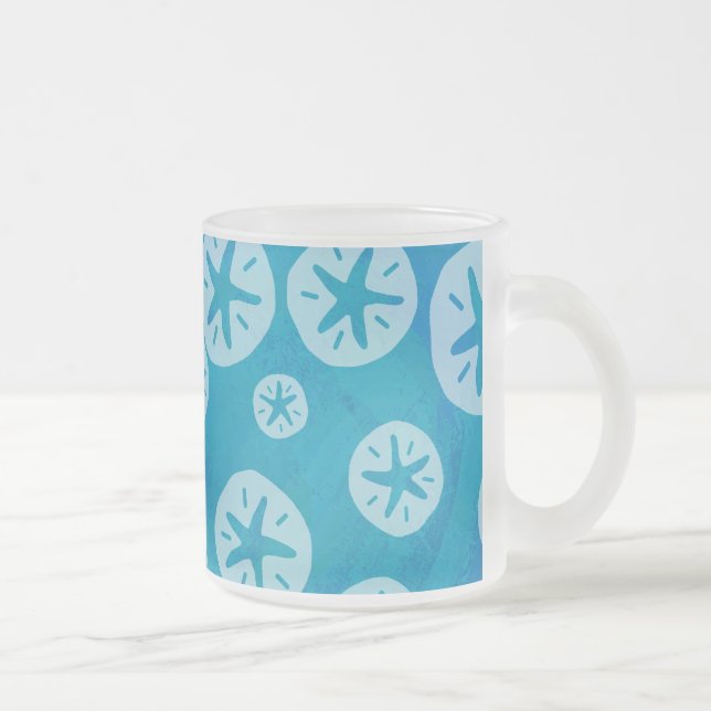 Sand Dollar Weiß und Blau Muster Mattglastasse (Rechts)