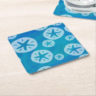 Sand Dollar Weiß und Blau Muster Rechteckiger Pappuntersetzer