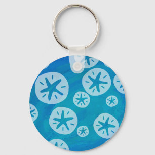 Sand Dollar Weiß und Blau Muster Schlüsselanhänger
