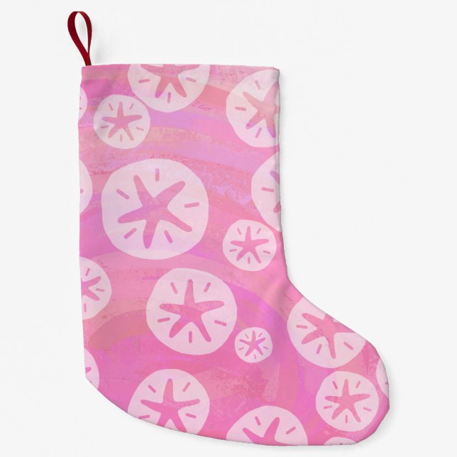 Sand Dollar weiß und rosa Kleiner Weihnachtsstrumpf (Vorderseite)