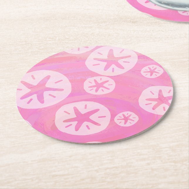 Sand Dollar weiß und rosa Runder Pappuntersetzer (Angewinkelt)