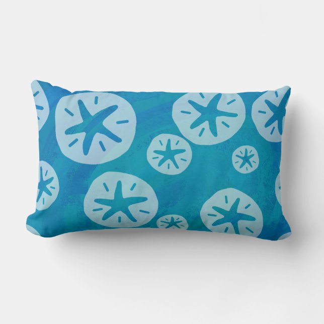 Sand-Dollar-weißes und blaues Muster Lendenkissen (Vorderseite)
