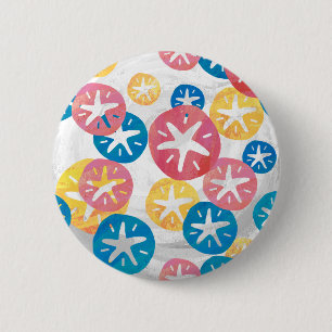 Sand Dollar Yellow Blue Pattern Button