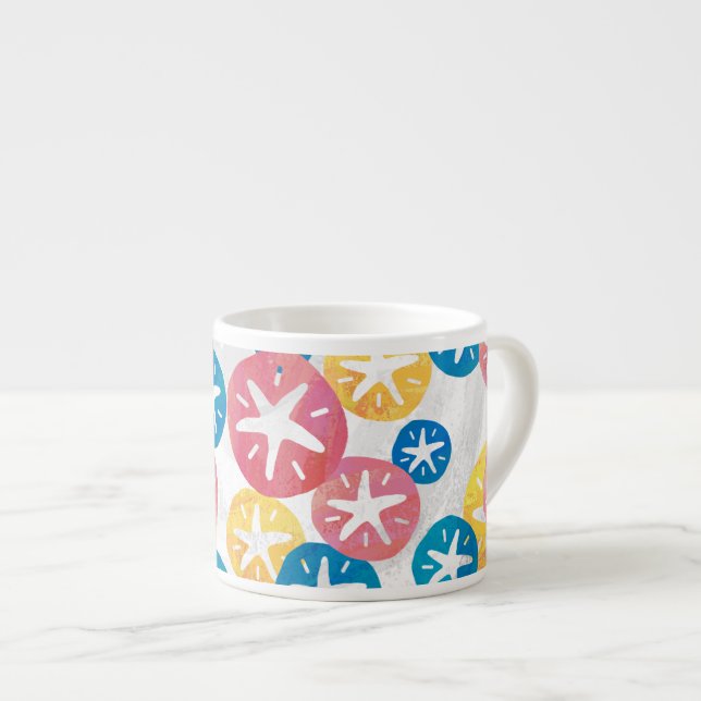 Sand Dollar Yellow Blue Pattern Espressotasse (Vorderseite Rechts)