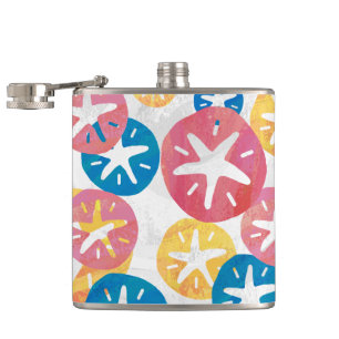 Sand Dollar Yellow Blue Pattern Flachmann