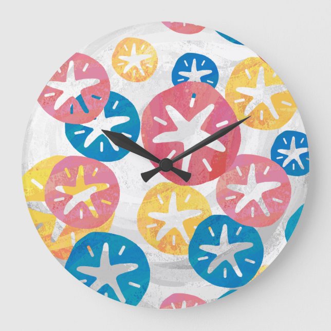 Sand Dollar Yellow Blue Pattern Große Wanduhr (Vorderseite)