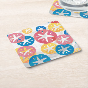 Sand Dollar Yellow Blue Pattern Rechteckiger Pappuntersetzer