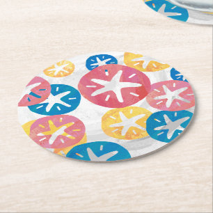 Sand Dollar Yellow Blue Pattern Runder Pappuntersetzer