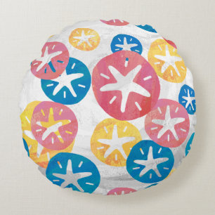 Sand Dollar Yellow Blue Pattern Rundes Kissen