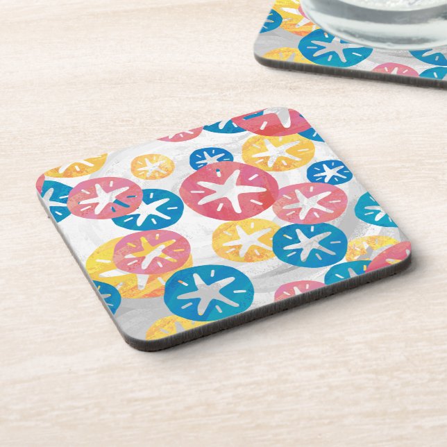 Sand Dollar Yellow Blue Pattern Untersetzer (Linke Seite)