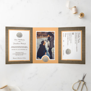 Sand Dollars & Burlap, Peach Beach Wedding Suite Dreifach Gefaltete Einladung