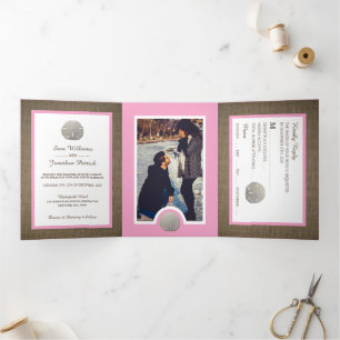 Sand Dollars & Burlap, Pink Beach Wedding Suite Dreifach Gefaltete Einladung