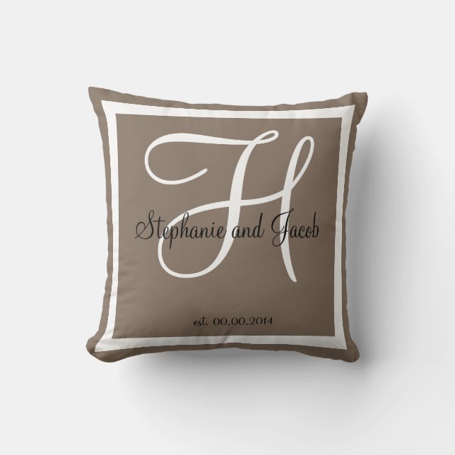Sand grau taupe Custom Wedding Keepake Kopfkissen Kissen (Vorderseite)