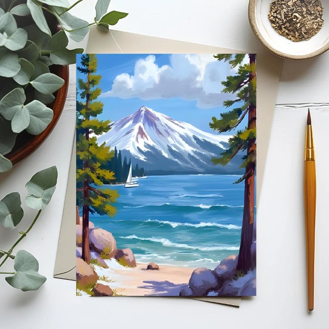 Sand Harbor Beach Lake Tahoe Malerei Postkarte (Von Creator hochgeladen)