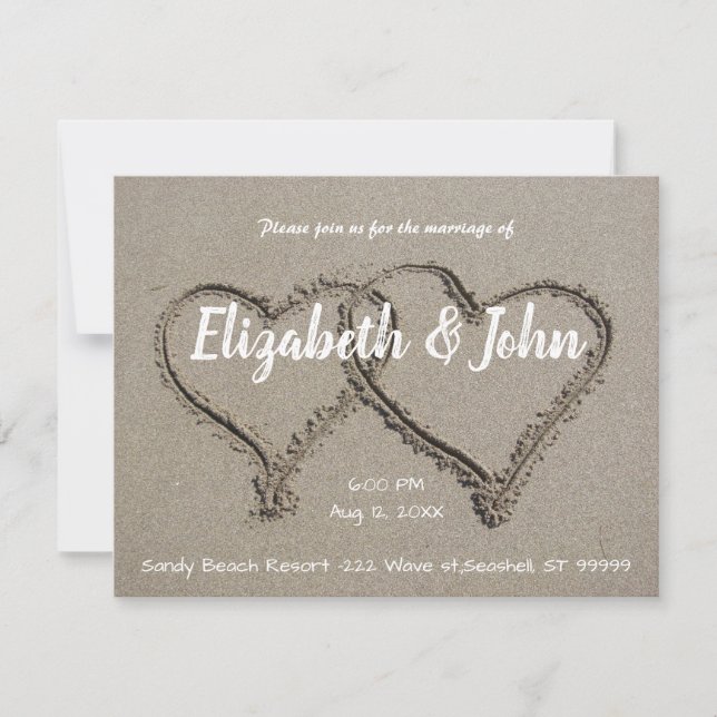 Sand Hearts Beach Wedding Invitations (Devant)