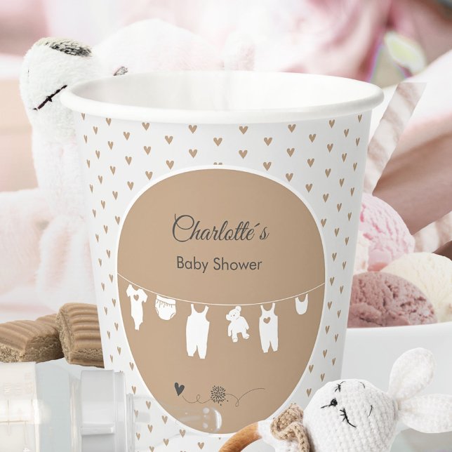 Sand Hearts Boho Minimalistisch Baby Dusche Pappbecher (Minimalist Boho Sand Heart Pattern Baby Shower Paper Cups ©Susanne Sachers - Sunny Mind 🌞)