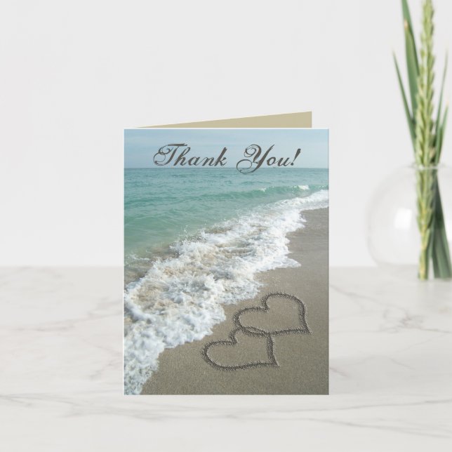 Sand Hearts on Beach Vielen Dank Hinweis Dankeskarte (Vorderseite)