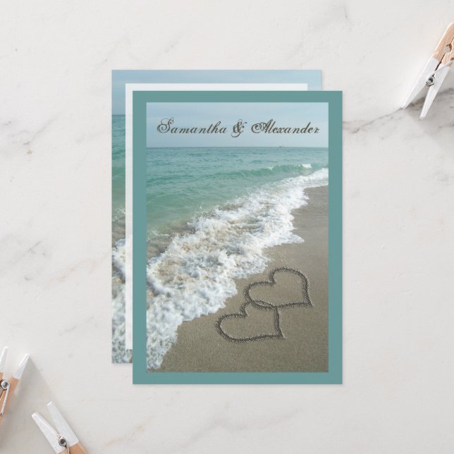 Sand Hearts~ Plage Destination Mariage Invitation (Devant/Arrière en situation)
