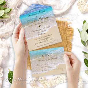 Sand Herzen Tropische Ozean Strand Hochzeit All In One Einladung