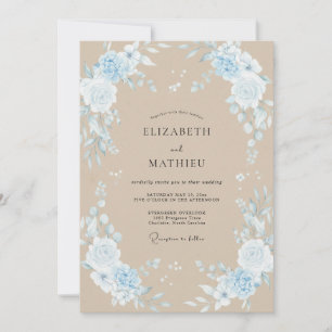 Sand Immergrün-Blüten-Hochzeit Einladung