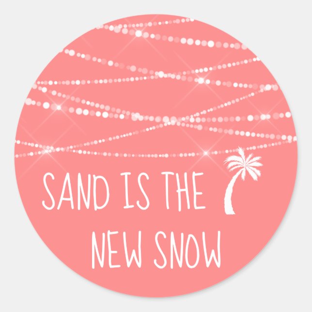 Sand ist der tropische Palmenbaum des neuen Schnee Runder Aufkleber (Vorderseite)