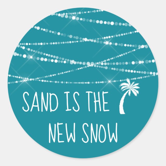 Sand ist der tropische Palmenbaum des neuen Schnee Runder Aufkleber (Vorderseite)