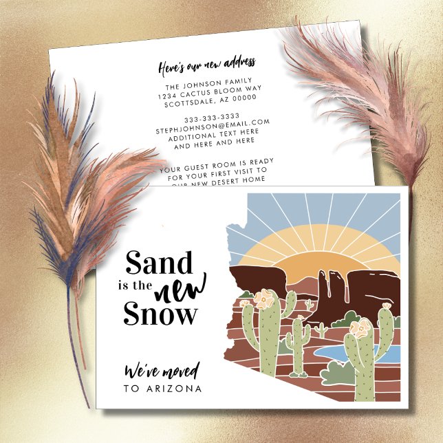 Sand ist die neue Snow Arizona-Adresse Ankündigung (Sand is the New Snow We Moved to Arizona New Address Card Announcement)