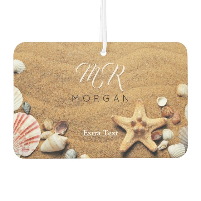 Sand & Muscheln, DIY Name & Monogramm, Extra Text Autolufterfrischer (Vorderseite)