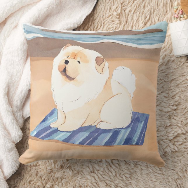SAND N' SEA CREAM and RED Chow Chow Throw Kissen (Decke)