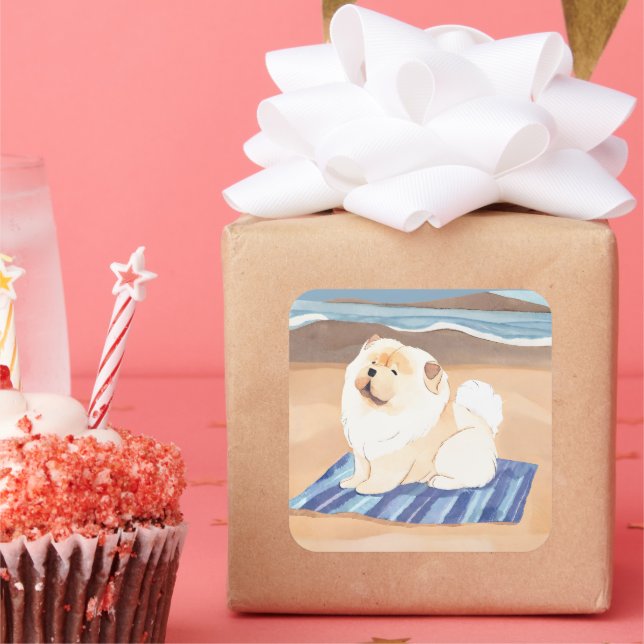 SAND N' SEA Cream Chow Chow Hundekleber Quadratischer Aufkleber (Party)