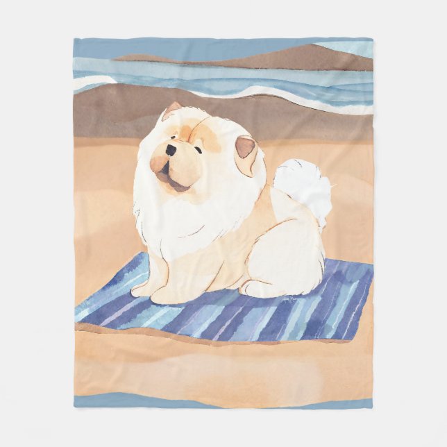 SAND N' SEA Creme Chow Chow Hundeleine Stranddecke Fleecedecke (Vorderseite)