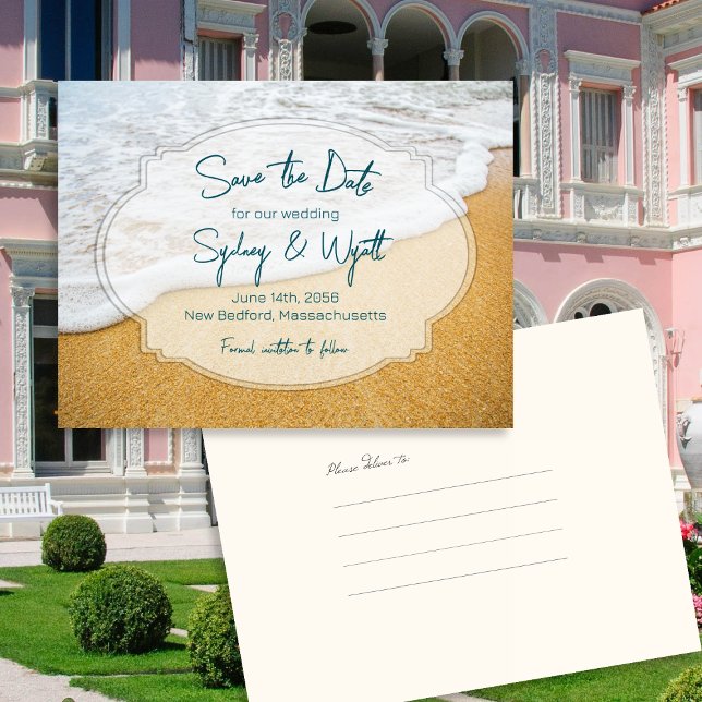 Sand n Surf Custom Save the Date Postcard Ankündigungspostkarte (Von Creator hochgeladen)