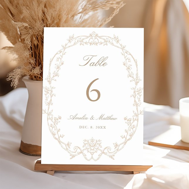 Sand Ornate Floral Frame Wedding Tischnummer (Von Creator hochgeladen)