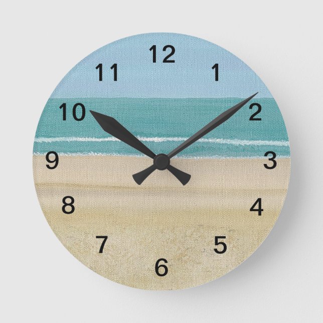 Sand-Ozean-Himmel-Wellen-Strand-Wanduhr Runde Wanduhr (Vorderseite)