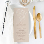 Sand | Script Watermark Monogram Wedding Menükarte<br><div class="desc">Eine schöne typografische Hochzeitsmenükarte mit Ihren Initialen in überdimensionaler Schriftzeichen oben,  in Ton auf Tontönen für einen Wasserzeichen-Effekt. Personalisieren Sie Ihre Menüpunkte unten. Unsere Sand-Farbtöne sind eine elegante Mischung aus Erdtönen,  mit heller Creme und Terracotta-Tonbuchstaben auf sanftem beigen Hintergrund.</div>