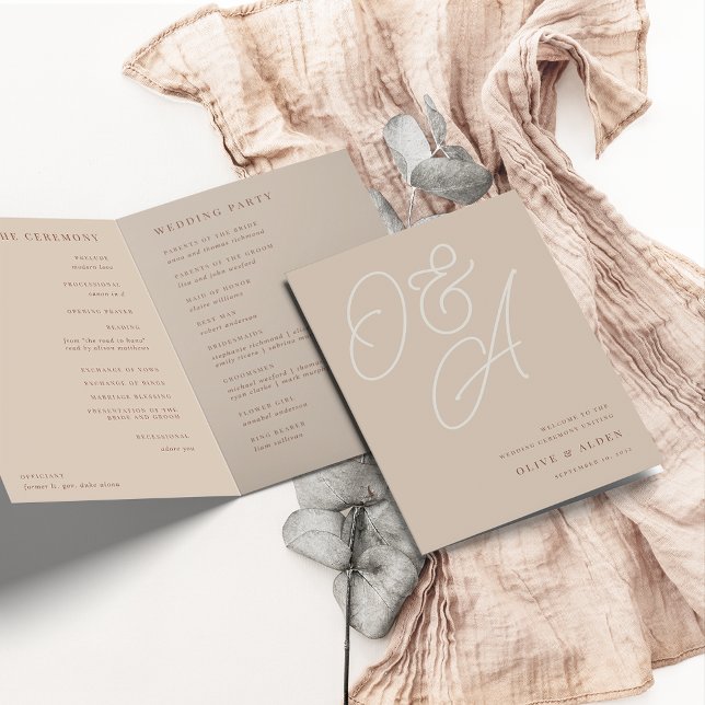 Sand | Script Watermark Monogram Wedding Program Programm (Von Creator hochgeladen)