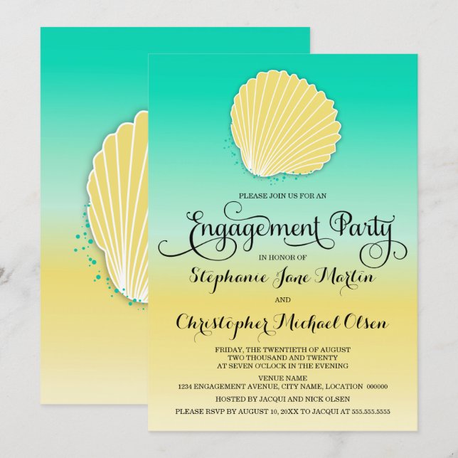 Sand & Sea Color Ombre Engagement Party Einladung (Vorne/Hinten)