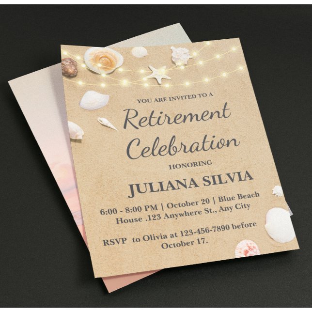Sand Seashells Beach Retirement Party Flyer (Von Creator hochgeladen)