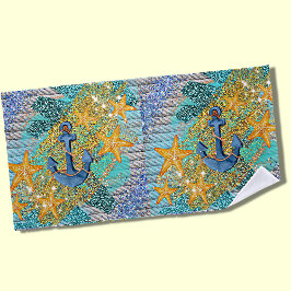 Sand Starfish & Anchor Blue Nautic Strandtuch