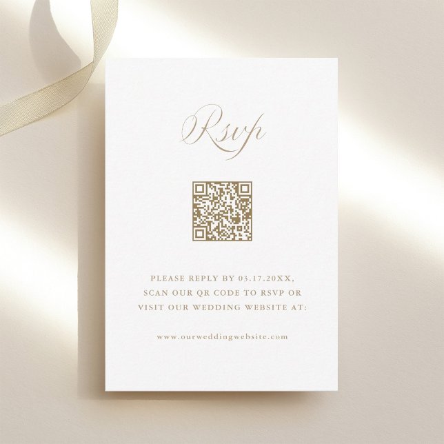 Sand Stylish Calligraphy Wedding QR Code RSVP Karte (Von Creator hochgeladen)