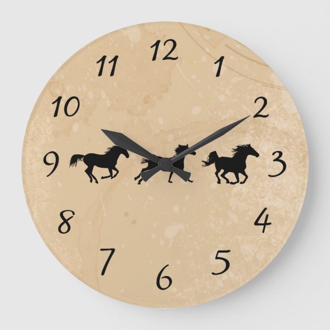 Sand Wild Horses Große Wanduhr (Vorderseite)